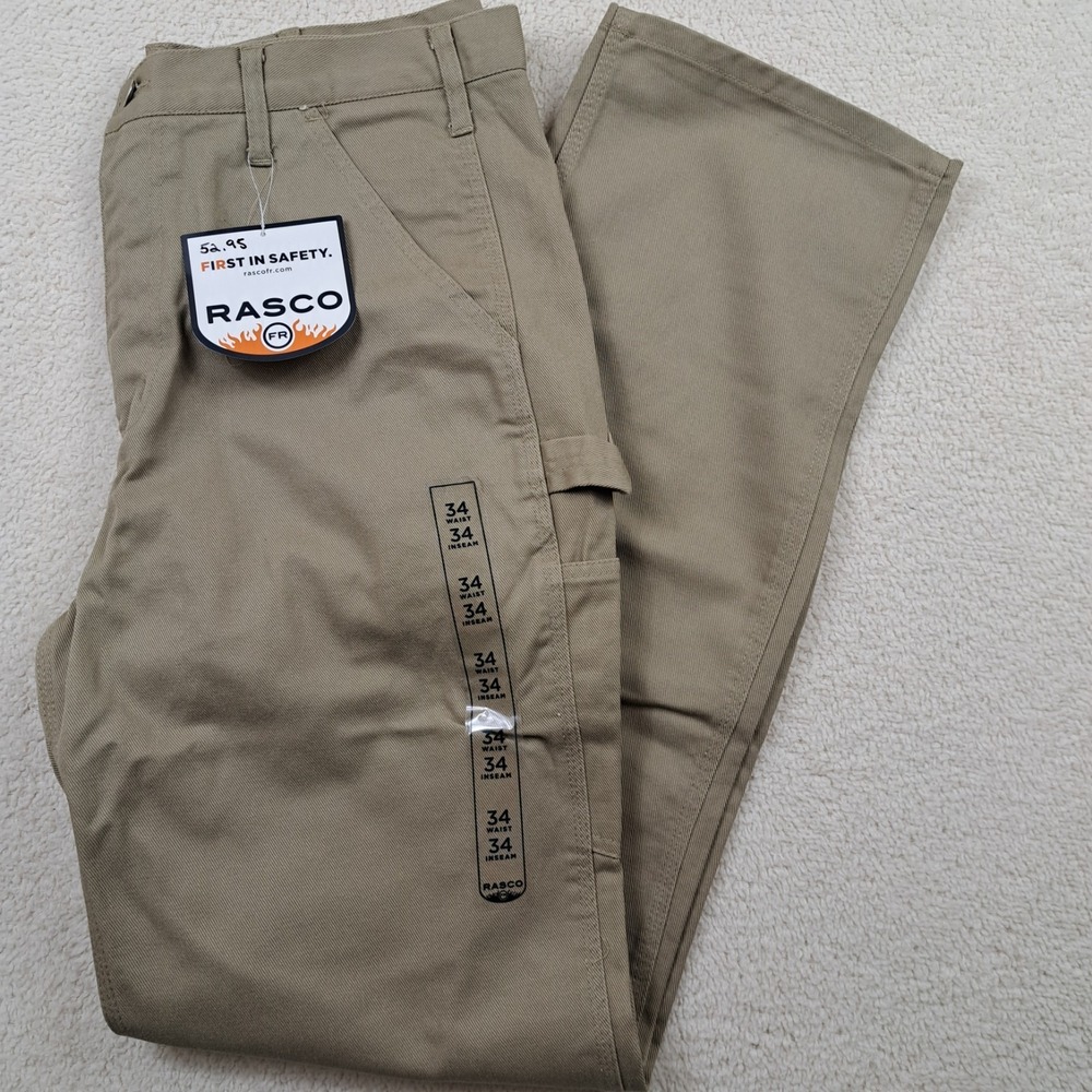 Rasco FR Duck Carpenter Pants Mens Size 34x34 Khaki Tan NFPA 2112